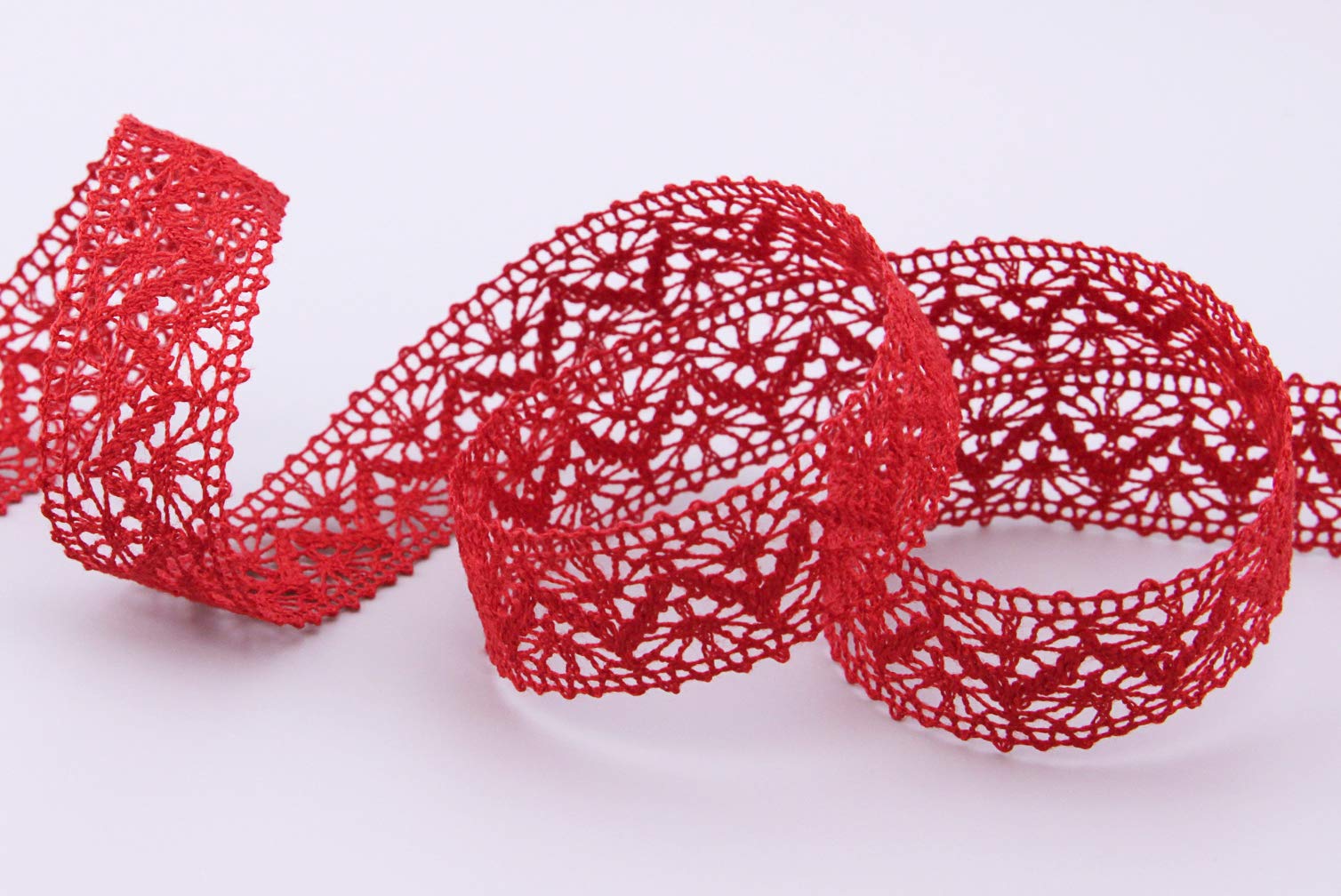 finemark Emma Lace Ribbon 15 m x 25 mm Red Sold by the Metre Lace Crochet Ribbon Cotton Blend Natural Look Decorative Ribbon Crochet Lace Trim