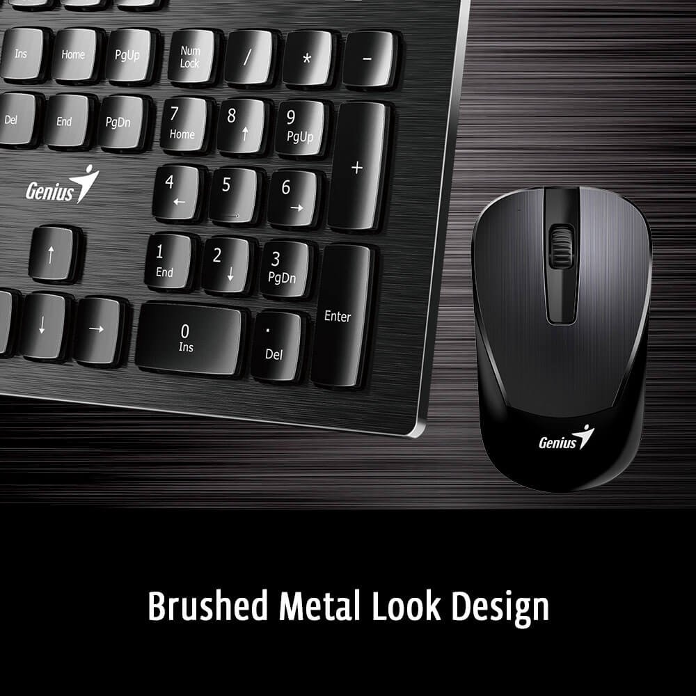 Genius Wireless Smart Keyboard and Mouse Combo [SlimStar 8008] - Multimedia Keyboard and Precision Mouse Set. Brushed Metal Look, Smart Profile Switch, Rich Function Keys for PC & Mac Computers