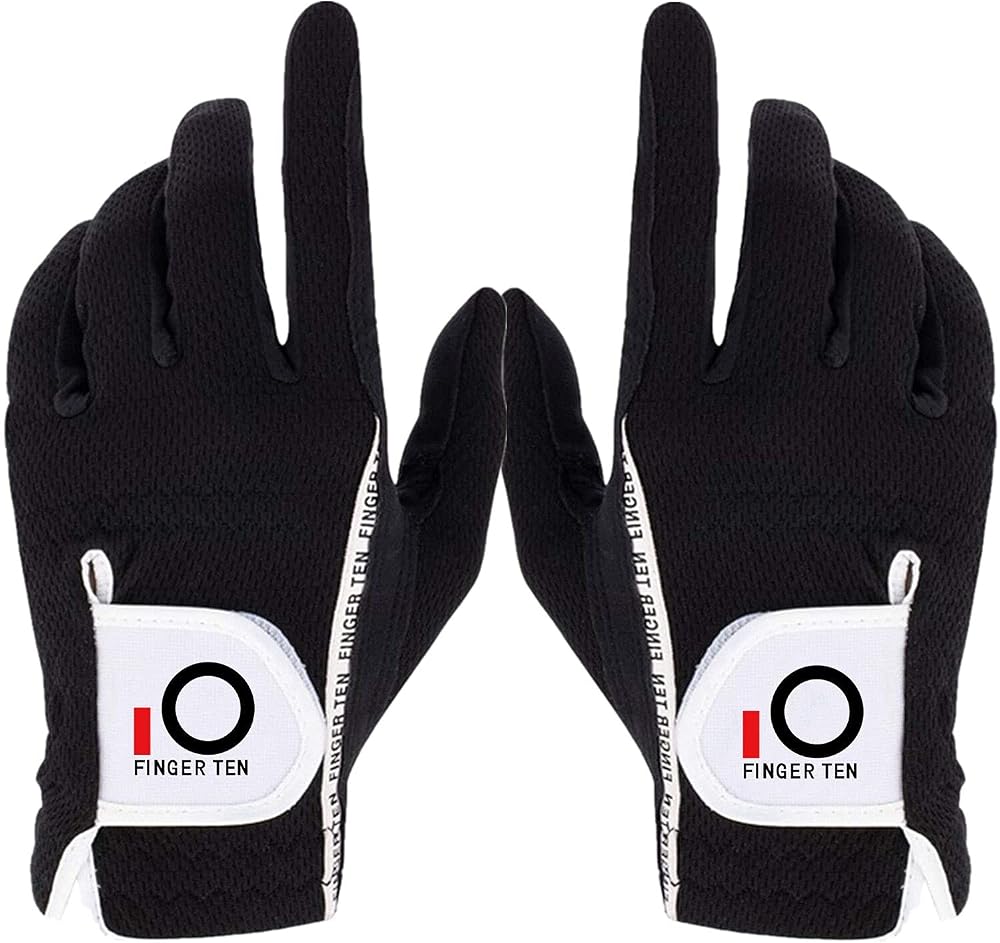 FINGER TEN Golf Glove Men Left Hand Rain Grip WeatherSof Pair Black M