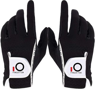 FINGER TEN Golf Glove Men Left Hand Rain Grip WeatherSof Pair Black M