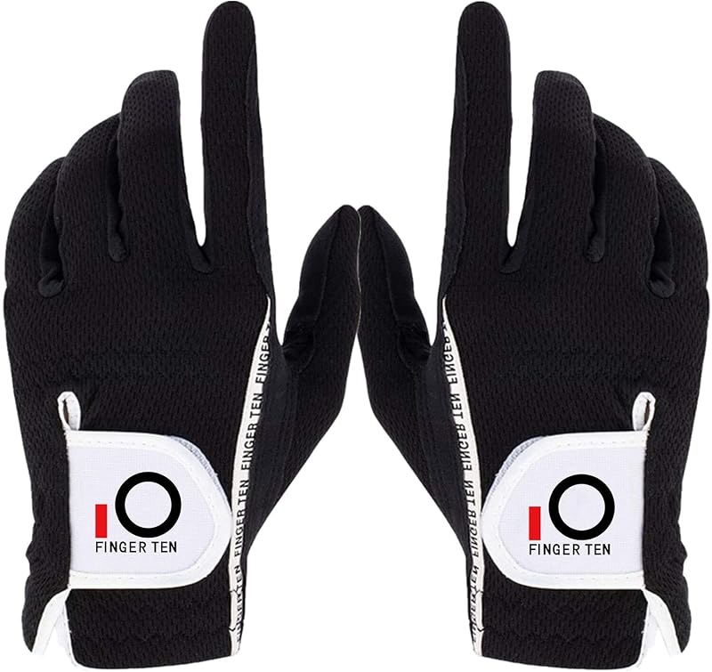 FINGER TEN Golf Glove Men Left Hand Rain Grip WeatherSof Pair Black M