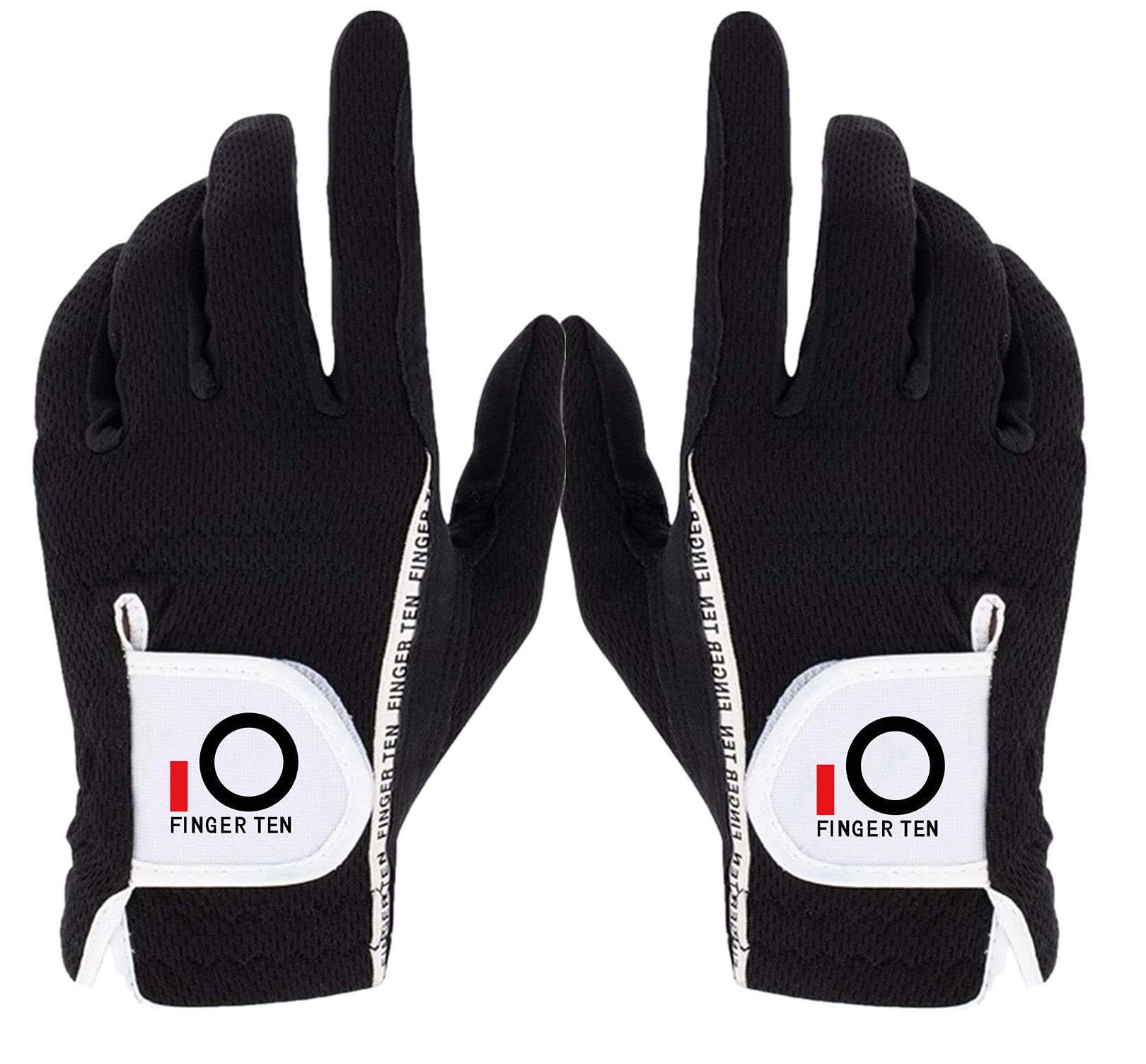FINGER TEN Golf Gloves Men Left Hand Right Rain Grip Weathersof Value Pair, Mens Golf Glove Wear Resistant Non Slip Flexible Durable (Black, L) — image 1