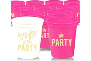 Your Dream Party Shop Wife of the Party & The Party Bachelorette Cups, Set of 12 - Perfect Team Bride Cups for Bachelorette Decorations & Favors