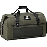 BORLENI Waterproof Motorcycle Dry Duffel Bag Luggage Tail Bag with Large Storage Space,Roll Top Closure, Shoulder Straps, Inner Pocket and Mesh Pocket for Motorcycling Travel Camping (Army Green,50L)