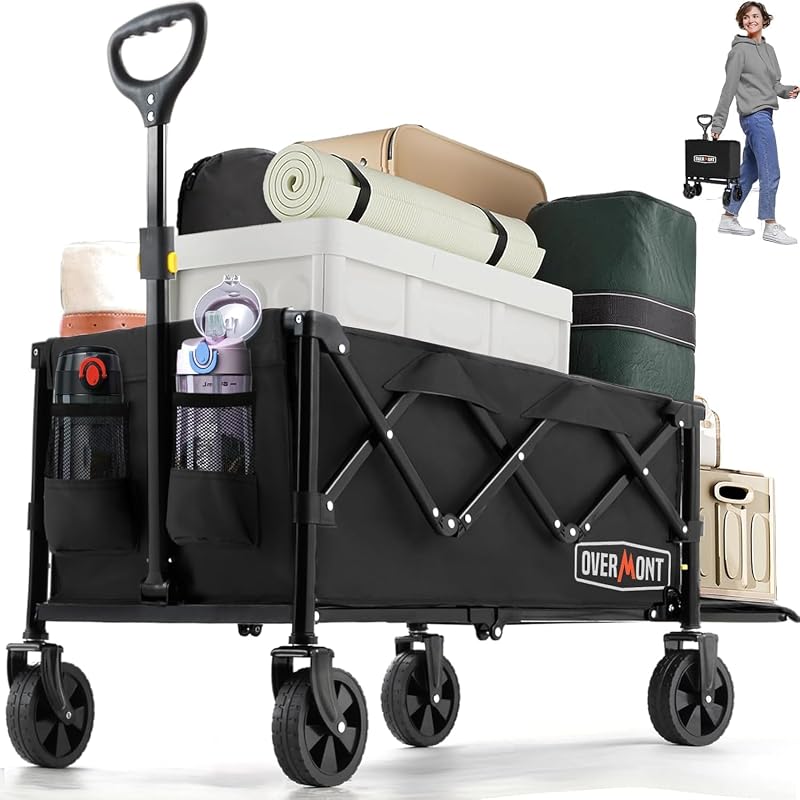 Overmont 100L Camping Trolley - 220LBS Capacity, Collapsible Wagon, Black