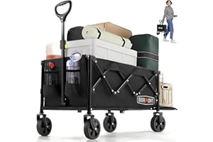 Overmont 100L Collapsible Portable Wagon - Ultra-Compact Folding Design - Small Utility Wagon Cart with Flexible Tailgate Rem