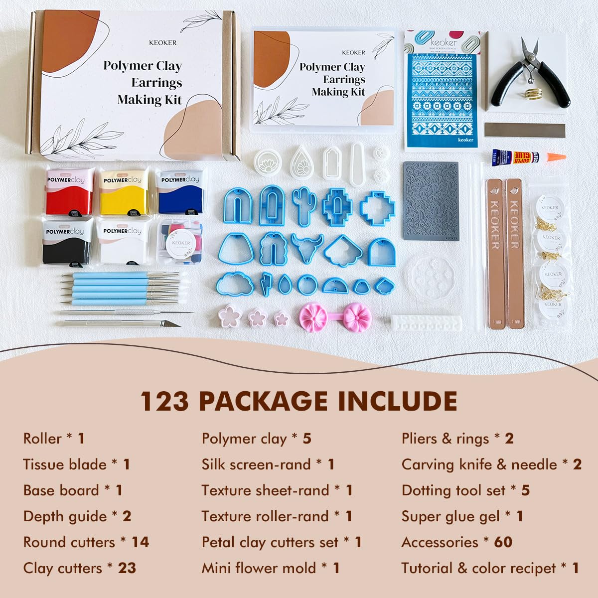 Keoker 123 PCS Clay Earring Making Kit, Polymer Clay Jewelry Making Kit for Teens and Adults, Fashion Designer Kits, Polymer Clay Earrings Kit Crafts, Great Gifts