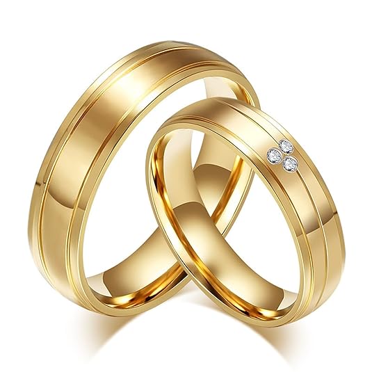 Blisfille Ehering Titan Gold Ringe Boho Herren Damen Gold Gebürstet Rad Gravur Gewölbt DREI Kreis Einfach Zirkonia Gr. 49(15.