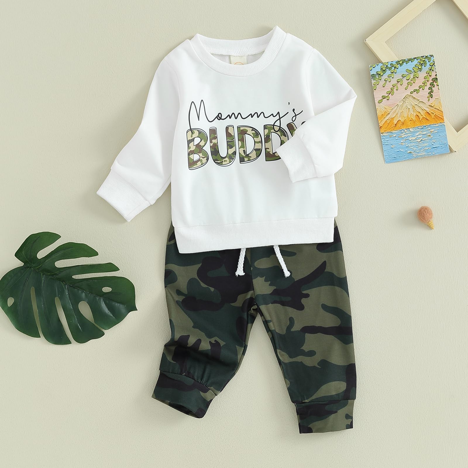 Sejardin Toddler Baby Boy Clothes Camo Pant Set Long Sleeve Letter Sweatshirt and Camouflage Jogger Pants Infant Boy Outfits