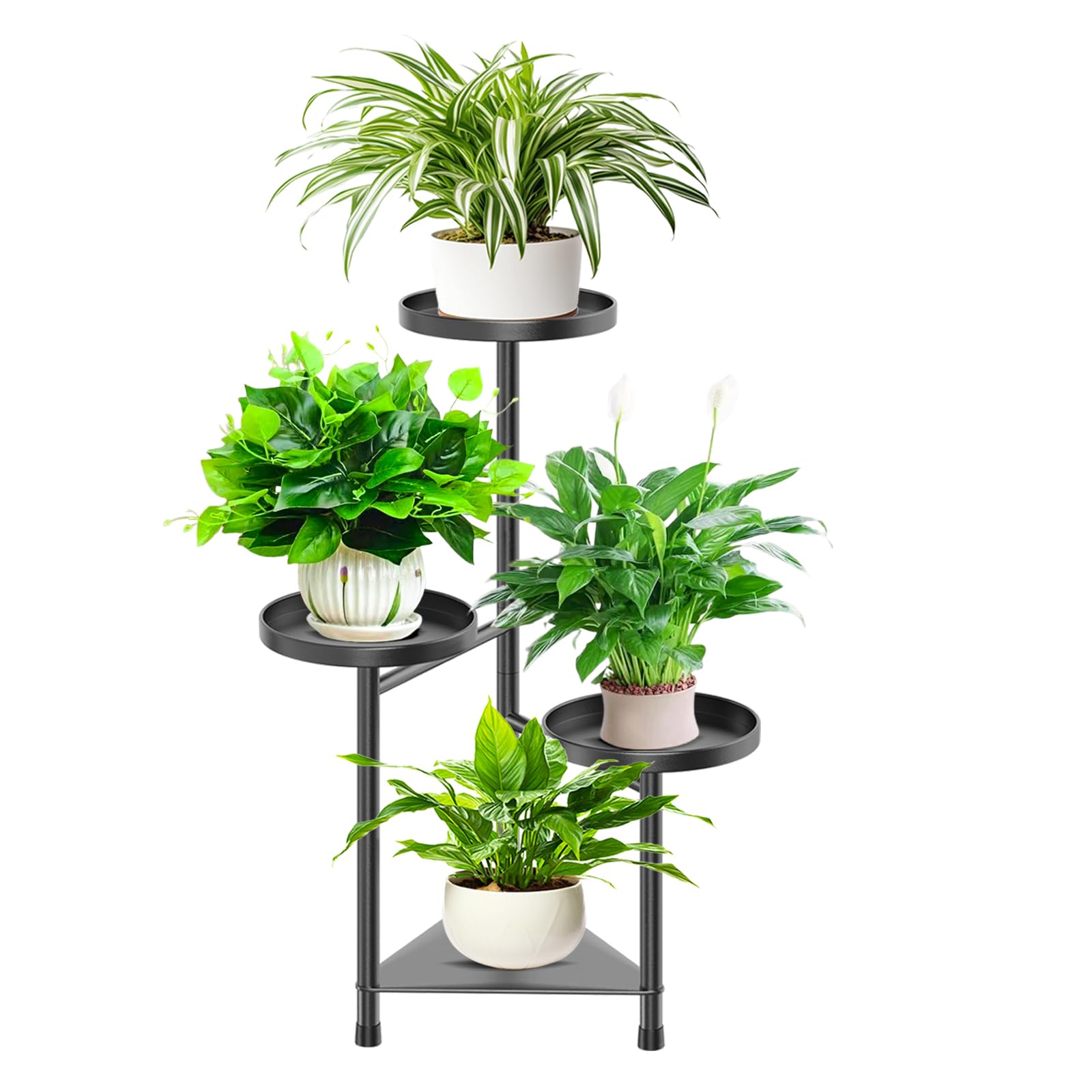 KHayRovies 4 Tier Indoor Plant Stand Flower Shelf, Metal Flower Pot Stands for Indoor Plants, Black Corner Tall Plant Display Holder for Patio Garden Living Room Balcony Bedroom