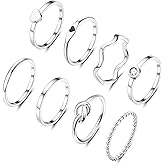 YADOCA 8pcs 2MM Stainless Steel Rings for Women Men 14K Gold Plated Stacking Rings Fashion Simple Plain Knuckle Stacking Midi Thumb Dainty Thin Heart Knot Stackable Statement Band Rings Set Size 5-11