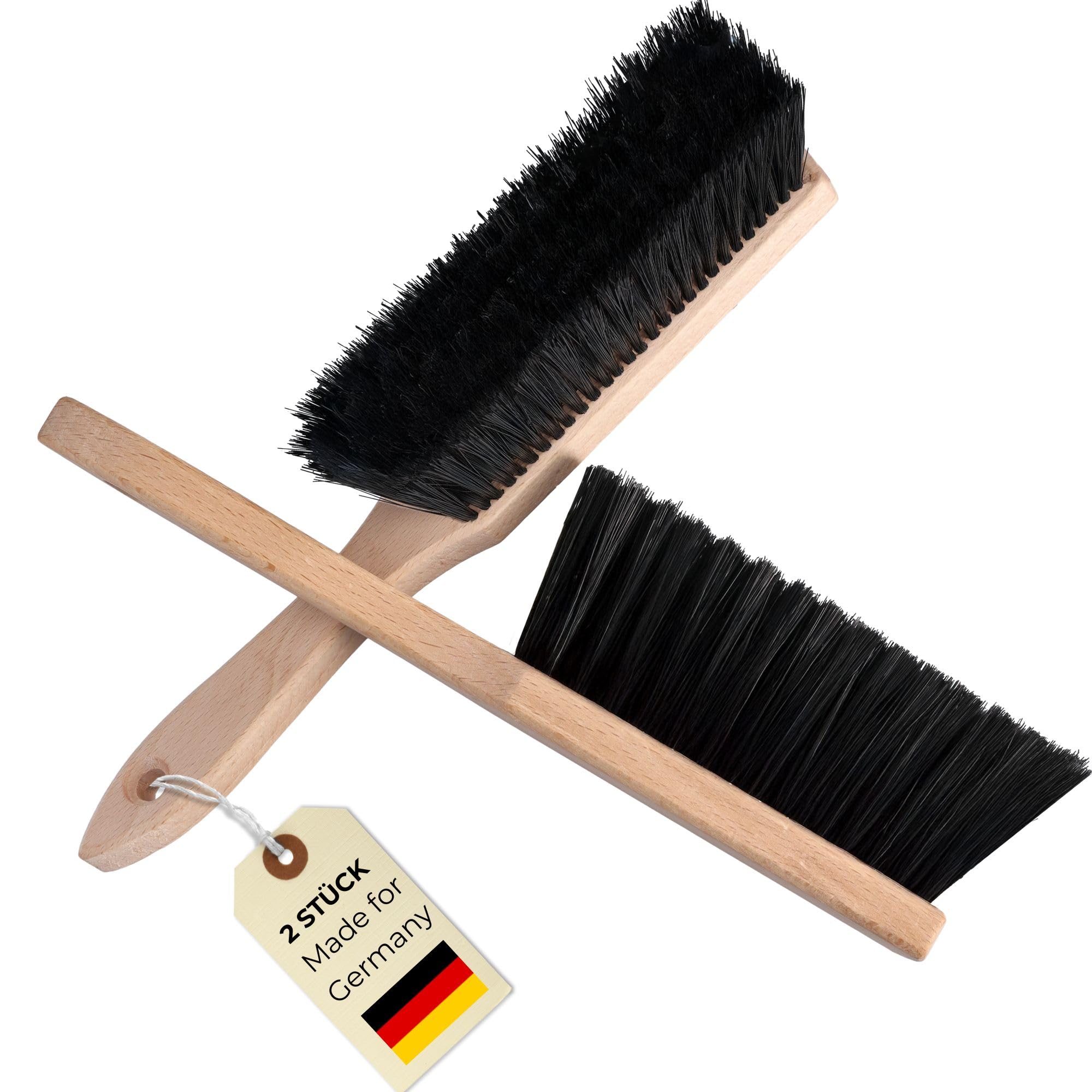 Toolspace Set of 2 Hand Brushes Made of Wood with Nylon Bristles - Soft Wooden Broom (28.5x7x4)