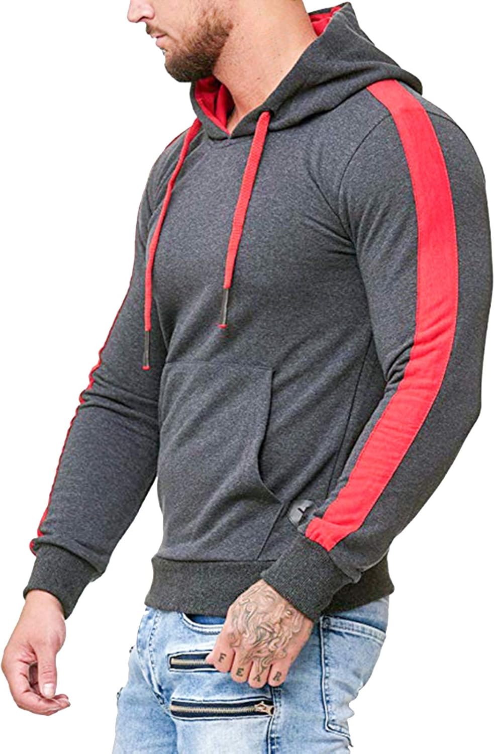 Rela Bota Mens Athletic Hoodie Fashion Hooded Sweatshirt Casual Contrast Fleece Pullover: Clothing