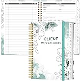 Client Record Book - Hair Stylist Client Profile Book-Binder and Client Record Cards with A-Z Alphabetical Tabs for Salons, Hair Stylist, Nail, Small Business, Teal Floral