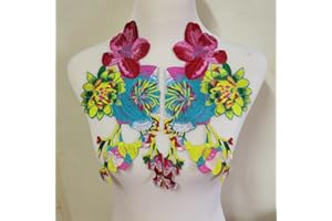 FJTANG 1Pair Beautiful Flower Large Water Soluble Embroideried Fabric National Trend Applique Patch Sew Clothes Accessories(Blue C)