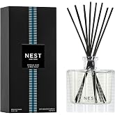 NEST New York Reed Diffuser, Ocean Mist &amp; Sea Salt | 5.9 fl oz - Fragrance for Up to 90 Days - Reusable, Refillable Glass Holder - Includes 8 All-Natural Reed Sticks - Flame Free