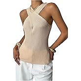 MakeMeChic Women's Criss Cross Halter Tops Going Out Sleeveless Knit Tops