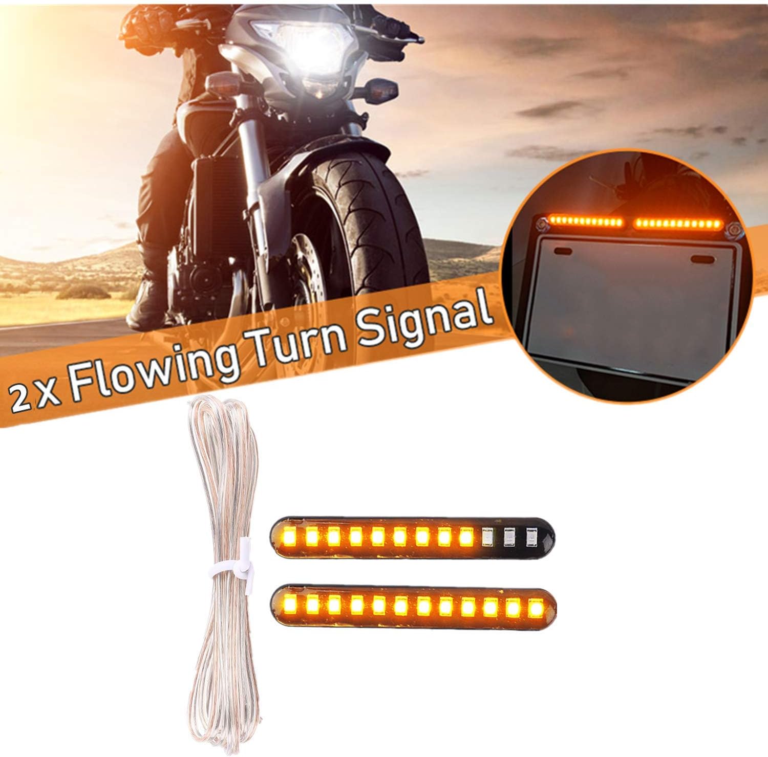 FEZZ Motorcycle Flowing LED Mini Strips Turn Signal Light Indicator Universal 12V 6W Waterproof (Pack of 2)