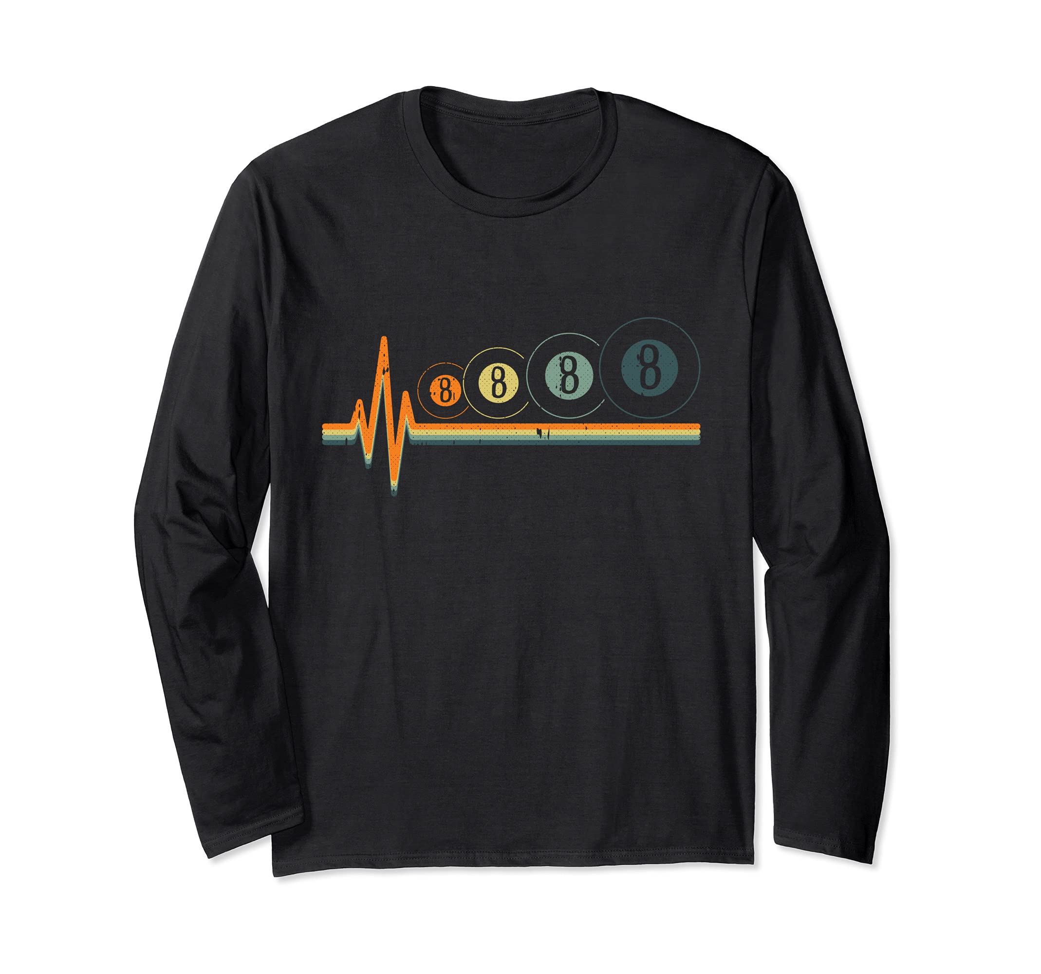 8 Ball Billiards Retro Heart-beat Sports Pool Snooker Player Long Sleeve T-Shirt