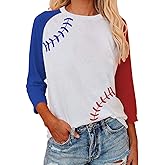 Sunidol Women Baseball T-Shirt 3/4 Sleeve Raglan Shirt Crewneck Patchwork Casual Workout Pullover Tunic Tops