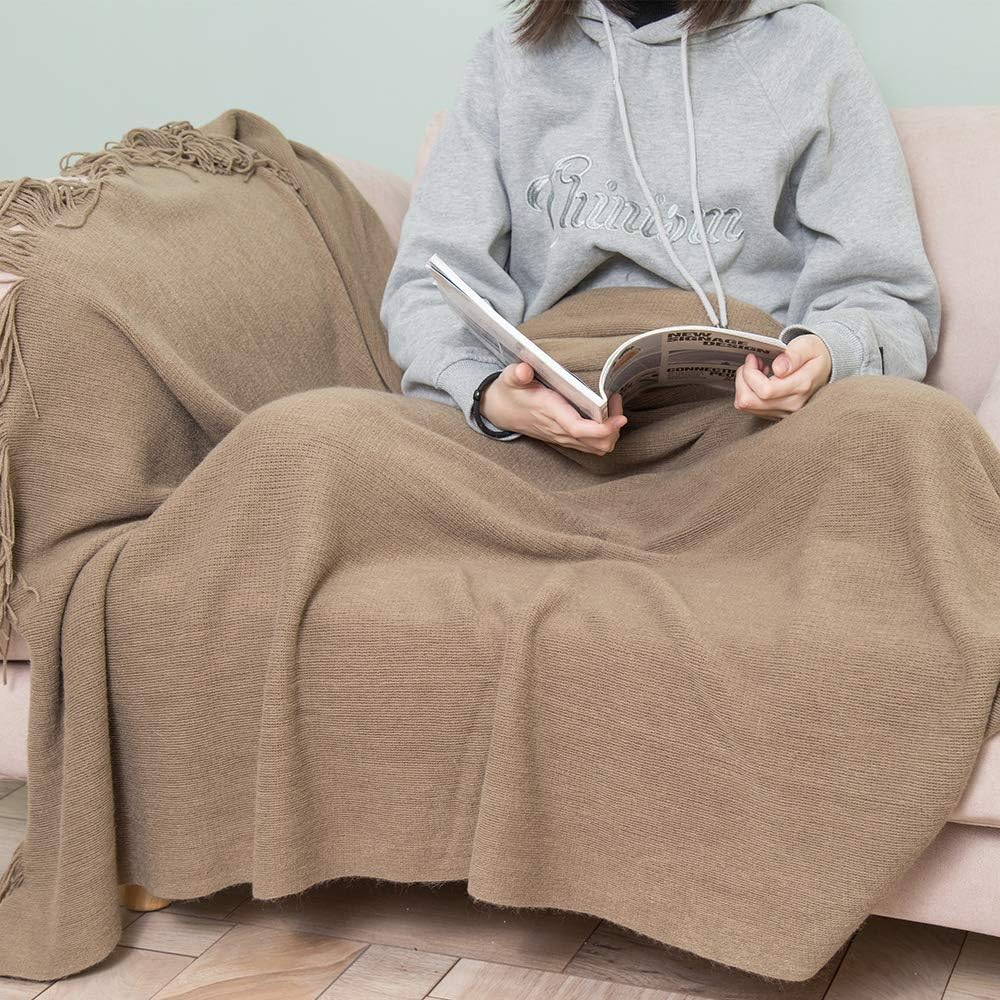 INSHERE Solid Gold Yellow Color Knitted Throw Blanket with Tassels Fringe Soft Cozy Comfy Warm Lightweight Fall Home Decor for Couch Chair Sofa Bedroom Living Room 51''x67'': Kitchen & Dining