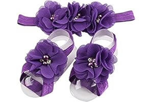 LDDCX Baby girls infant crochet butterfly headbands and knitted flower barefoot sandals.(BBFJ3) (Purple)