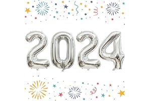KALOR 40 Inch Giant Silver Number 2024 Balloon, 2024 New Years Decorations for 2024 Happy New Year Eve Christmas and Graduations Party Supplies
