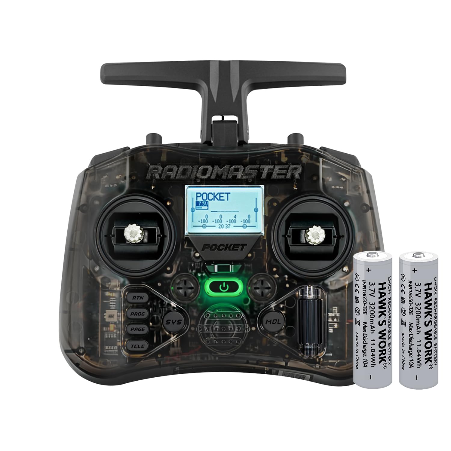 Radiomaster Pocket Hall Gimbal Transmitter, ELRS Remote Control Portable Lightweight Built in LED Light Foldable Antenna Mode 2 (Charcoal)