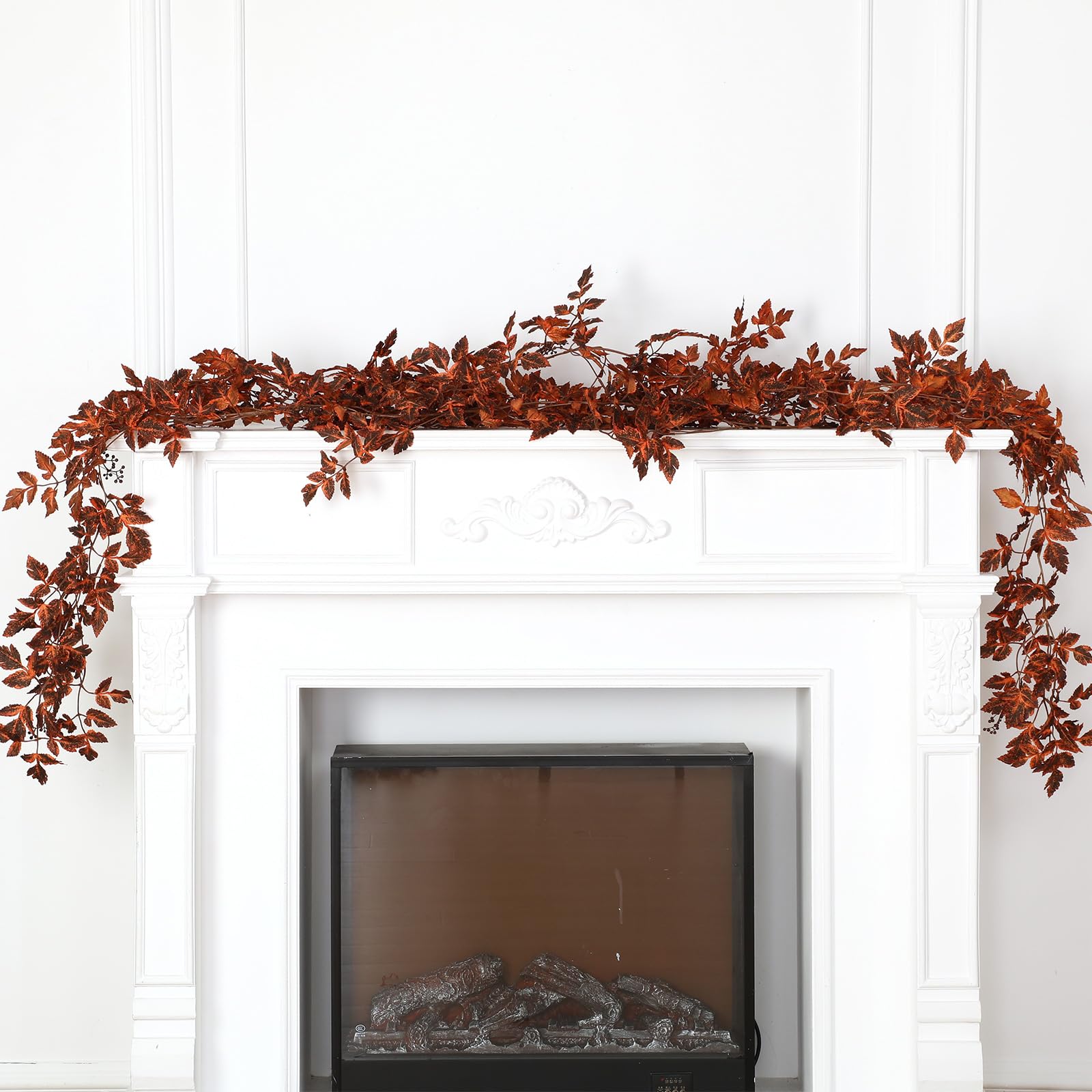Photo 1 of Suncalla 3 Pack Plum Artificial Cimicifuga Plant Garland 6ft Artificial Plum Brown Cimicifuga Ramosa Leaves Autumn Leaf Vine for Fall Halloween Mantel Thanksgiving Garden Farmhouse Decoration