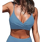 CUPSHE Women's Bikini Top Bathing Suit V Neck Adjustable Spaghetti Straps Twist Front