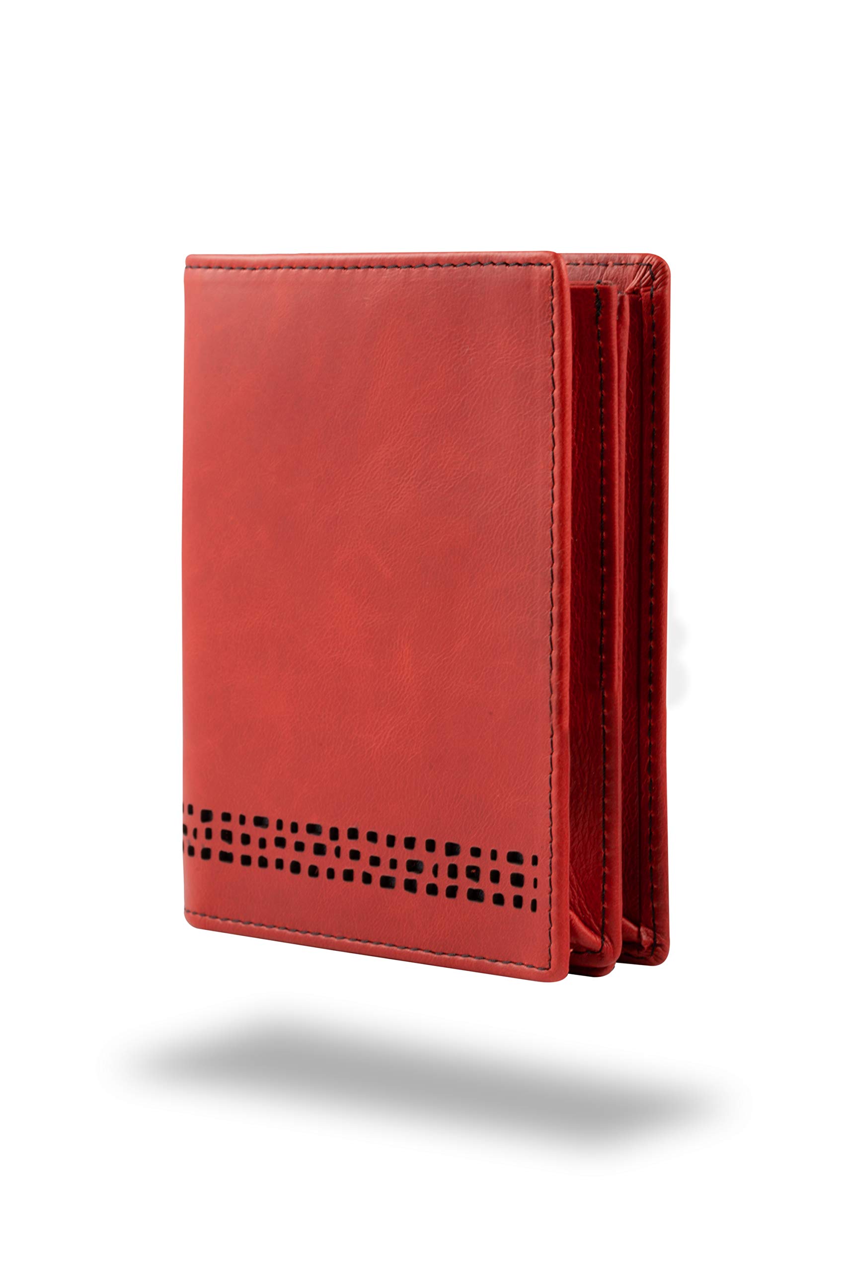 Ed Hicks RFID Blocking Wallets for Men - Vintage Red Genuine Leather with Black Detailing- 2 Full Width Notes Pockets - ID Window - Lots of Pocket and Slots for Cards and Notes