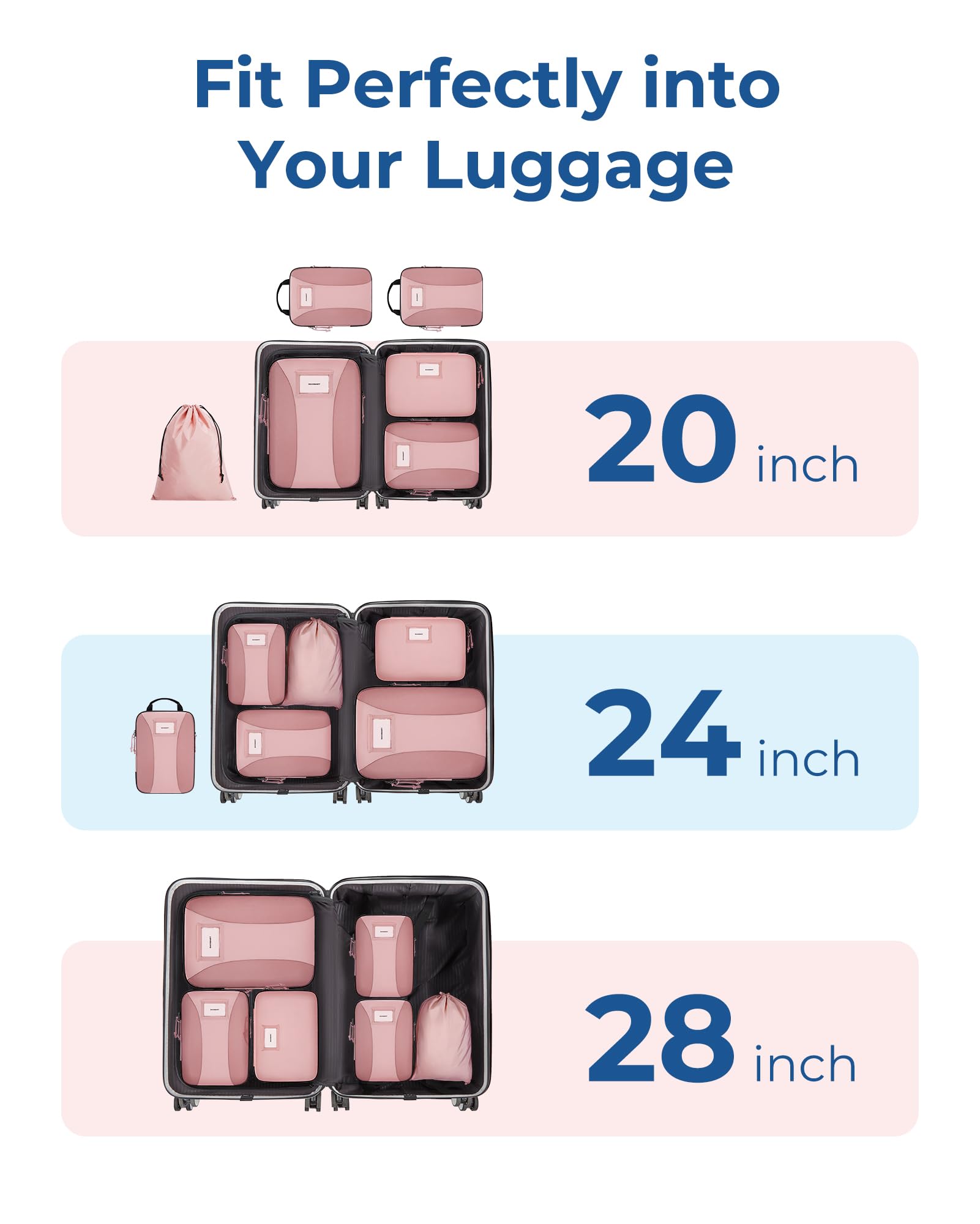 BAGSMART Compression Packing Cubes, 6 PCS Packing Cubes for Suitcases, Travel Bags Organizer for Luggage, Lightweight Packing Cube for Travel Essentials