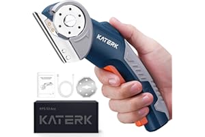 Katerk Cordless Electric Scissors with Safety Lock & LED Light, Pocket-sized Box Carpet Cardboard Cutters Tool, Ambidextrous Use, Rotary Cutter for Fabric, Leather, Plastic, Crafting, Industrial