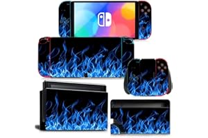 ROIPIN Skin Sticker for Nintendo Switch OLED Console Controllers, Protective Skin Wrap Vinyl Decal Protector Wrap Cover Protective Faceplate Full Set for Nintendo OLED(Blue Flame)