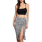 SHENHE Women's 2 Piece Outfit Cami Crop Top and Disty Floral Print Split Long Skirts Set