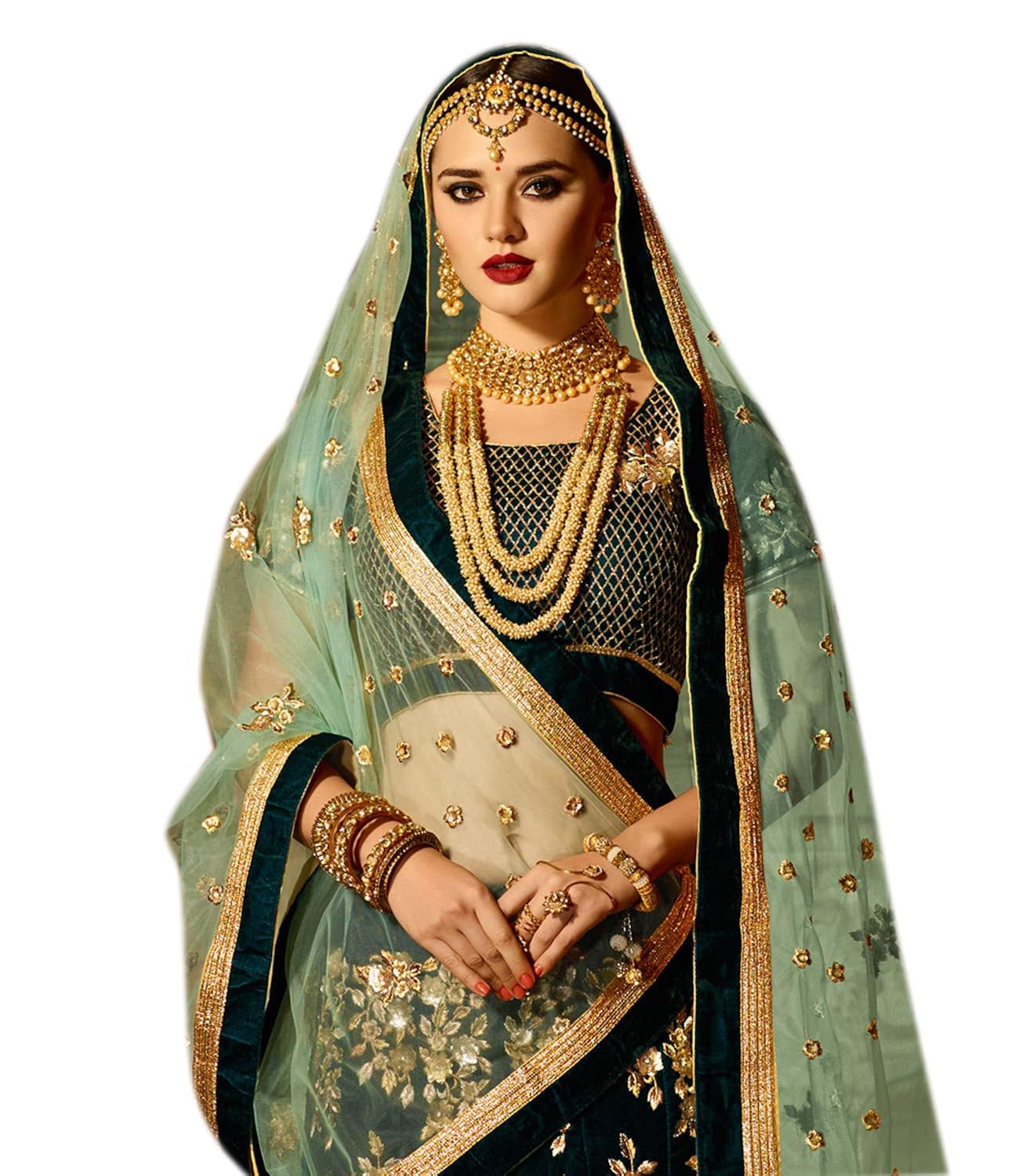 maruti fashion women's silk lehenga choli (green,free size, semi-stitched)