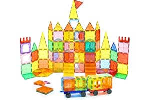 EchoPlan 130 PCS Magnetic Tiles,Magnetic Building Blocks with 2 Cars,Magnet Tiles 3D Clear Construction STEM Preschool Sensory Educational Toys Set for Kids Toddlers Boys 3 4 5 6 7 8 9+ Year Old
