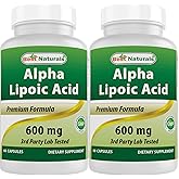 Best Naturals Alpha Lipoic Acid 600 mg 60 Capsules - ALA Powerful Antioxidant (60 Count (Pack of 2))