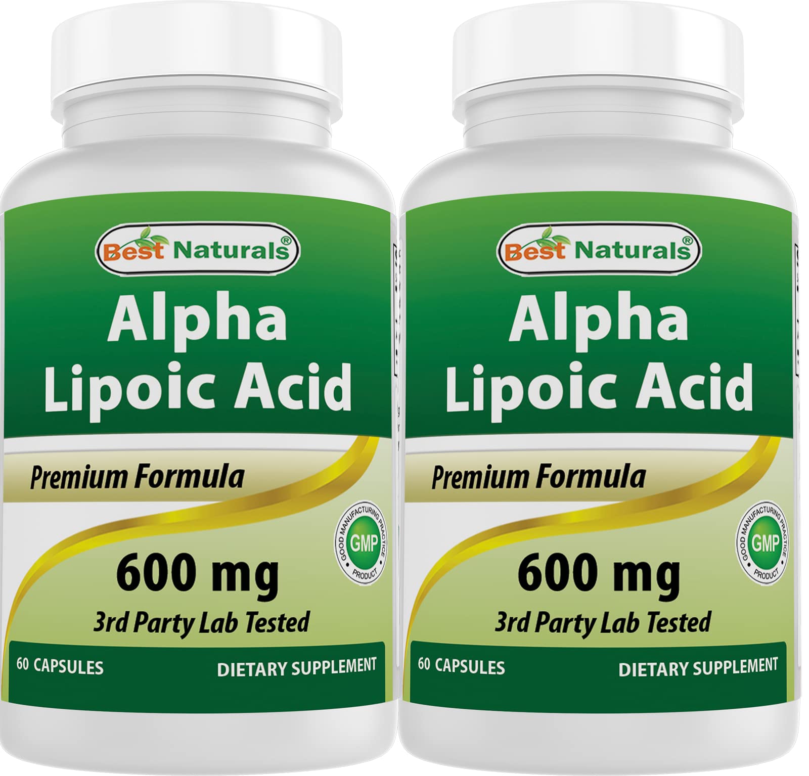Best Naturals Alpha Lipoic Acid 600 mg 60 Capsules - ALA Powerful Antioxidant (60 Count (Pack of 2))