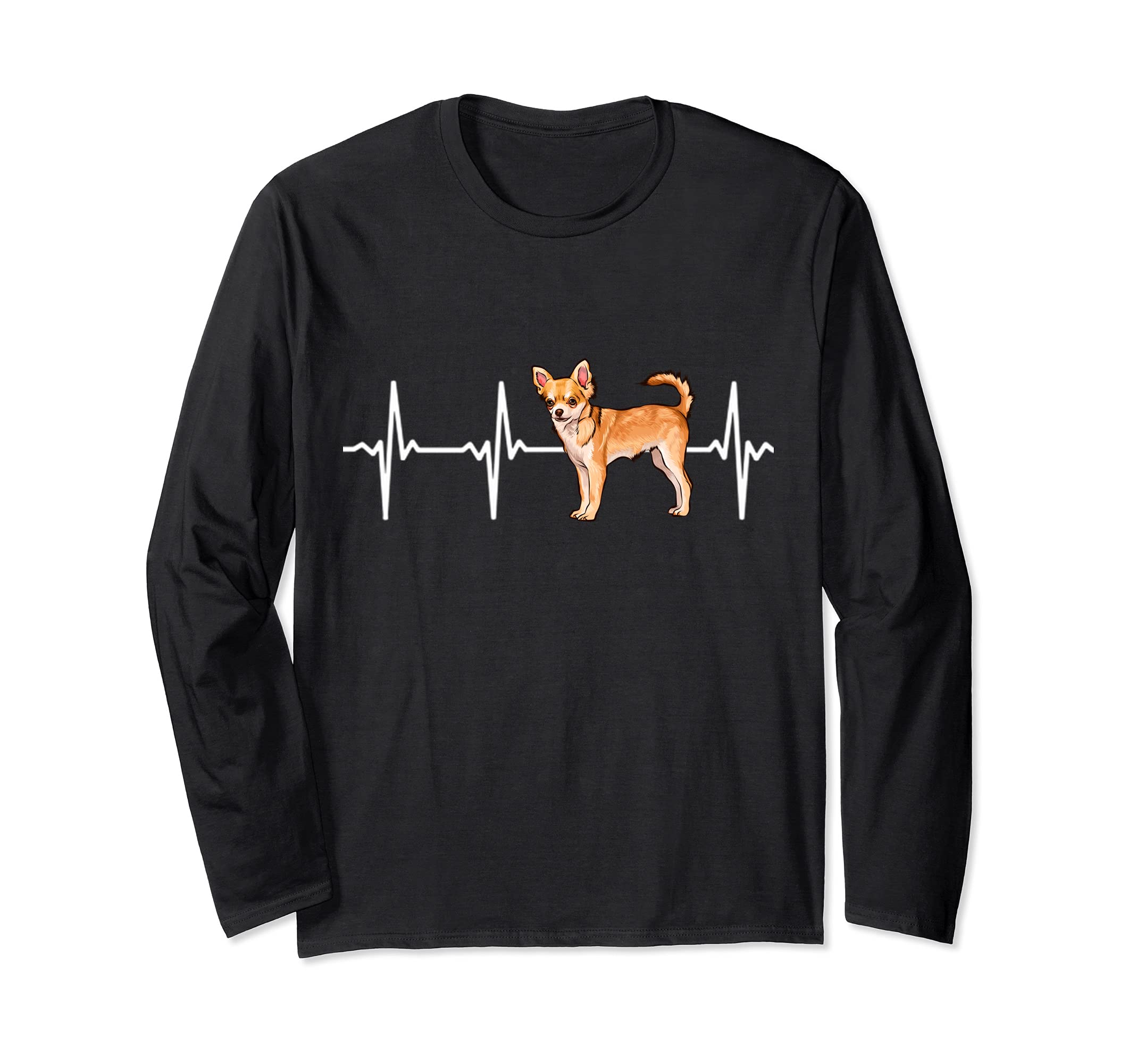 Brown Chihuahua Heartbeat Love My Dog Long Sleeve T-Shirt