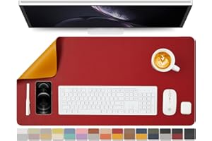HOMIEAZICOZI Dual Sided Leather Desk Mat - Waterproof Desk Pad for Office and Home - Desk Organization and Accessories - Ideal for Large Mouse Pad and Desk Mats on Top of Desks(Red+Yellow,31.5"x 15.7")