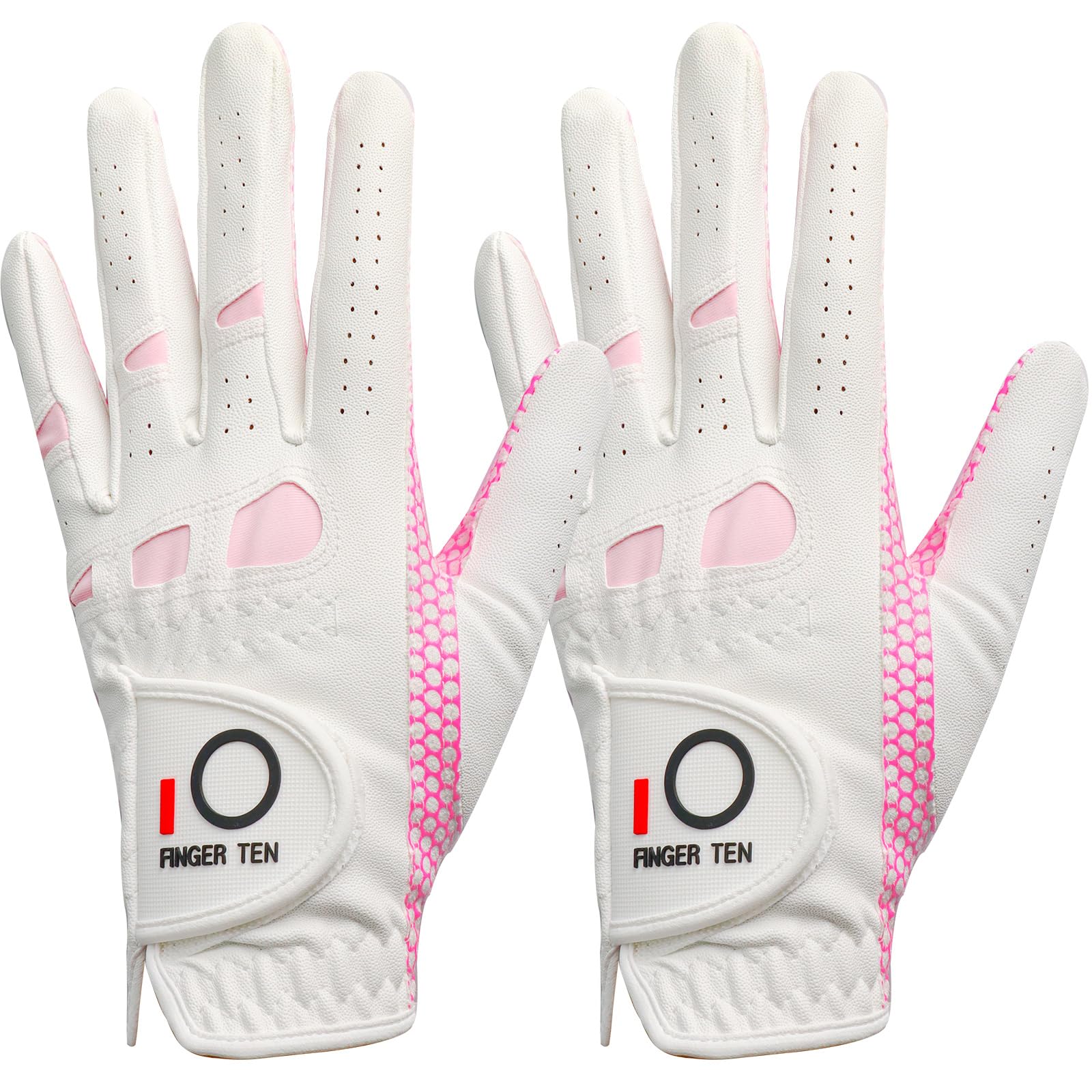 FINGER TEN Golf Gloves Ladies Left Hand with Non Slip Palm All Weather Soft Value 2 Pack, Women Golf Glove Rain Grip Weathersof Flexible (M, 2 Pack(Worn on Left Hand)