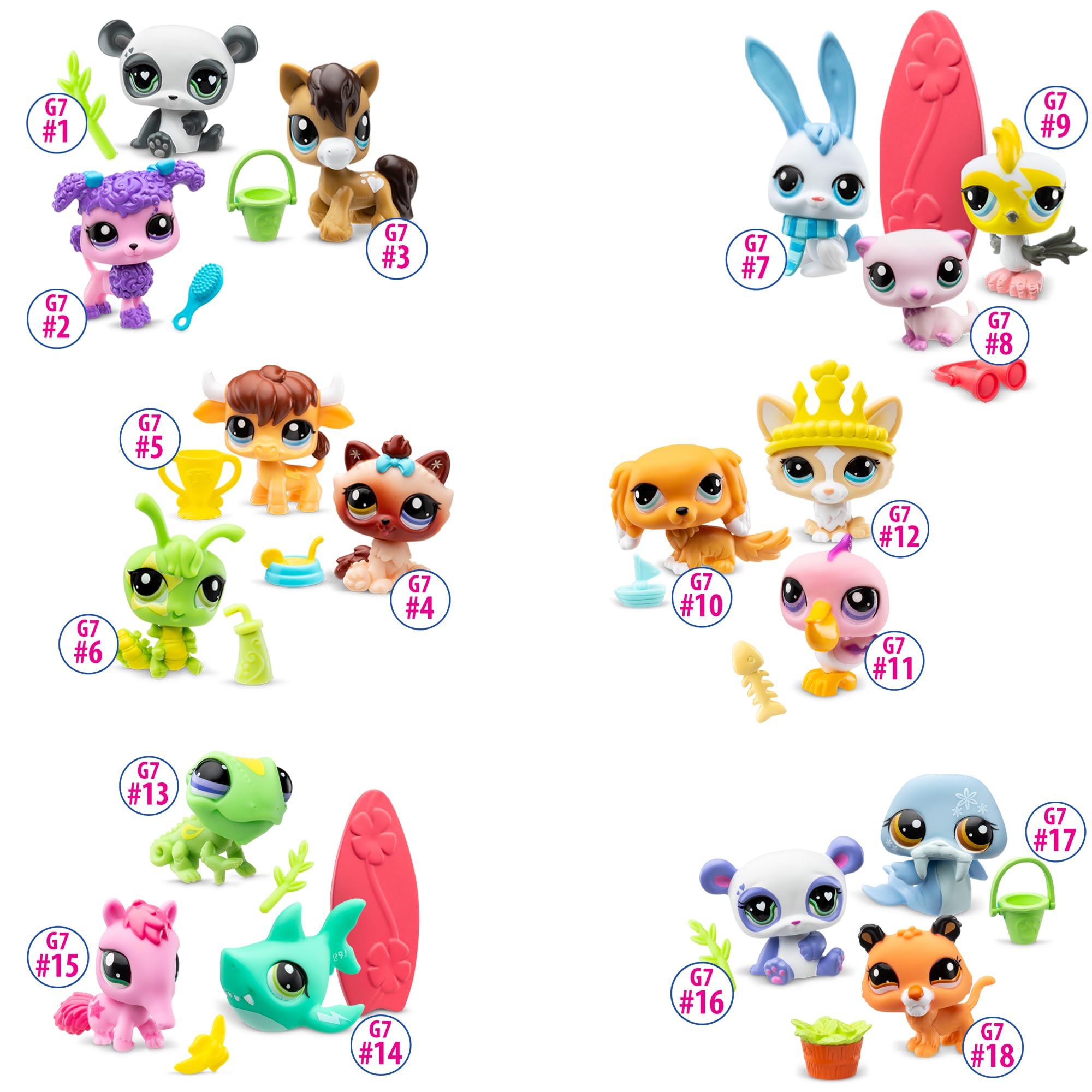 Littlest Pet Shop, Pet Surprise Three Pack - Gen 7, Pets #1 - #18, Authentic LPS Bobble Head Figure, Collectible Imagination Toy Animal, Kidults, Girls, Boys, Kids, Tweens Ages 4+