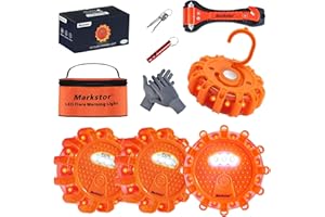 Markstor 4-Pack-Parts LED Road Flare Car Emergency Kit,Magnetic Base & Hook Road Flares Safety Light With 9 Flashing Modes,Roadside Flares Emergency Lights For Vehicles (4 Pack Parts)
