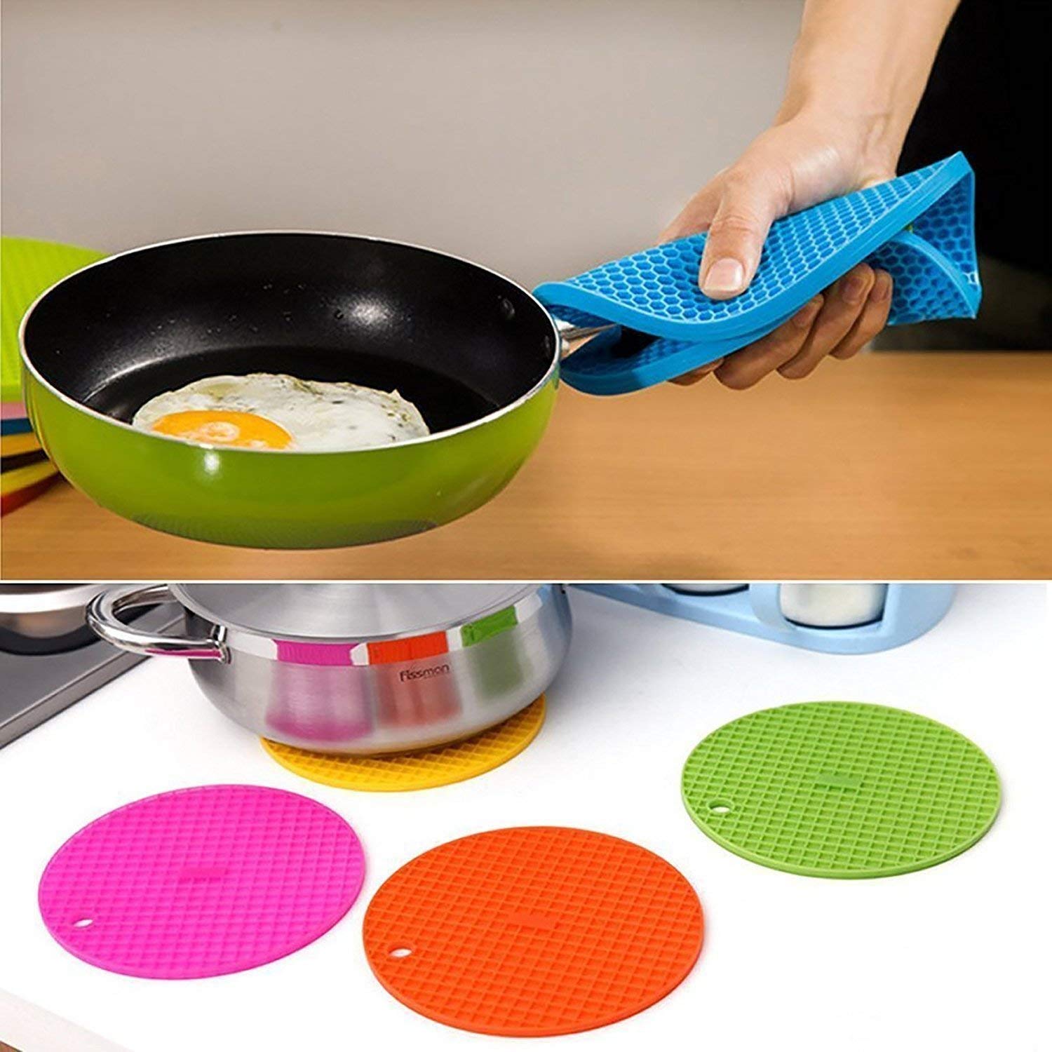 Buy LEROUX Round Silicone Hot Pot Holder Mat Heat Resistant Disc Pads Kitchen Insulation Anti