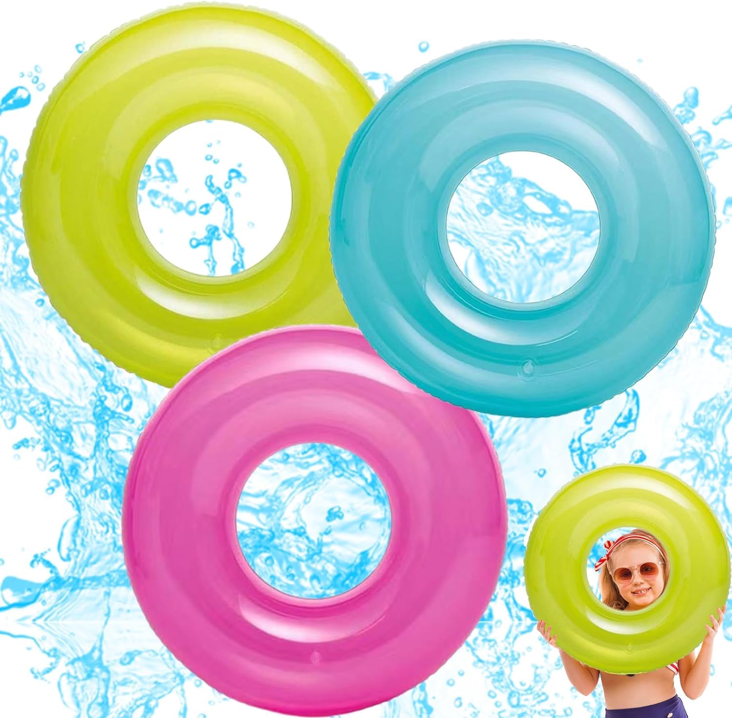 1Pcs Swimming Rings for Kids Age 6-12, Transparent Inflatable Pool Floats Rubber Ring, 30" (76cm) Pool Float Swim Tubes,Summer Swimming Water Beach Toys,Pool Party Decorations,Summer Gift for Kids