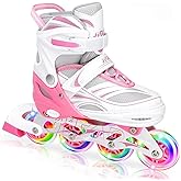 JeeFree 4 Size Adjustable Inline Skate for Kids,Children's Inline Skates with Light Up Wheel,Outdoor Illuminating Roller Skat