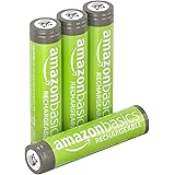 Amazon Basics AAA Rechargeable NiMH Performance Battery, 800 mAh, Recharge up to 1000 Times, Pre-Charged - Pack of 4