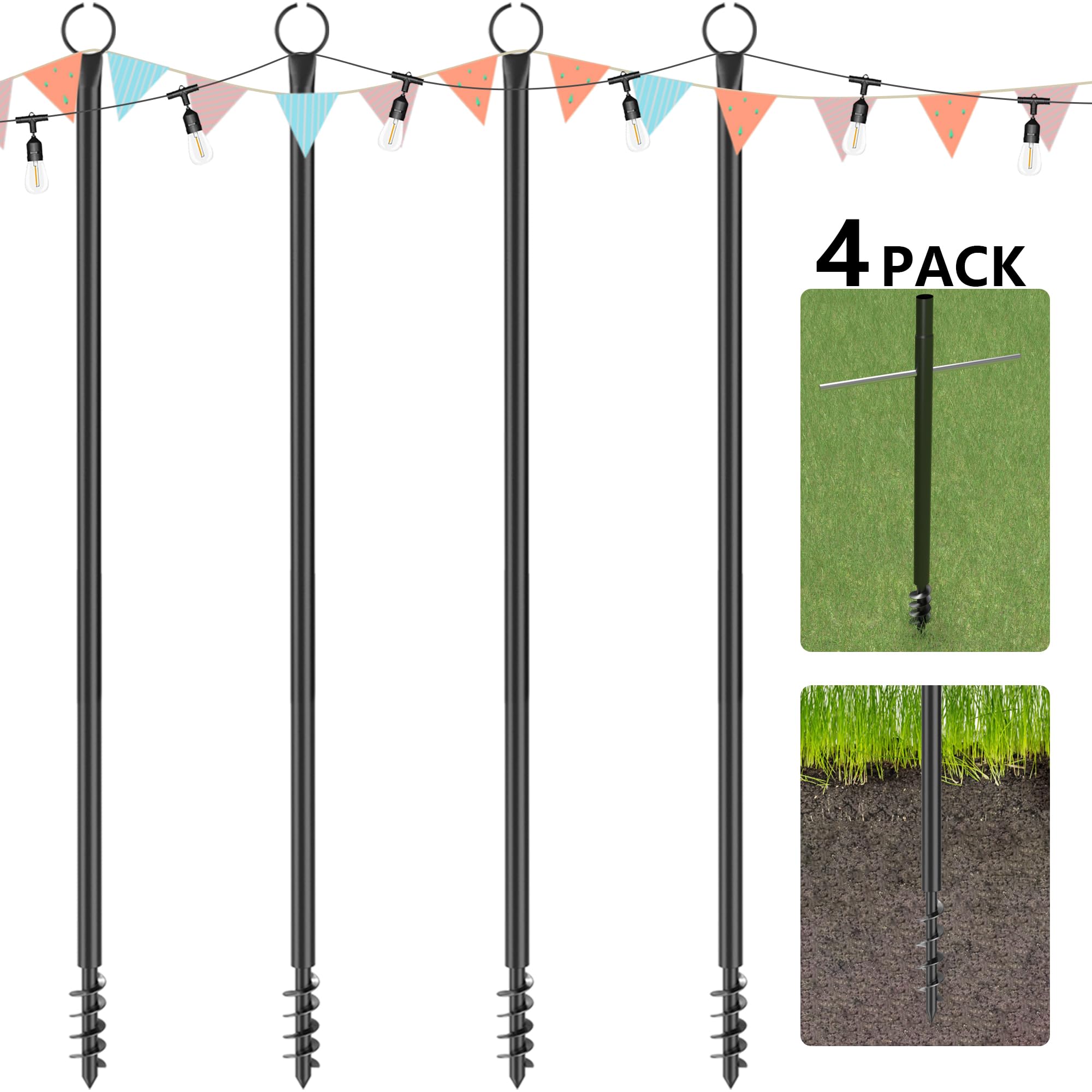 Photo 1 of Espird String Light Poles for Outside 4 Pack, 10 Feet Outdoor String Lights Poles for String Lights, Backyard Patio Light Poles for Bistro Party Wedding, Metal Outdoor String Light Pole