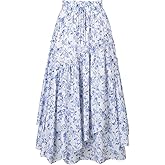 Scarlet Darkness Women Floral Maxi Skirt Elastic Waist Boho Long Skirts | A Line, Layered Hem, Pockets, for Ren Fair Cotagecore Summer Casual Vacation